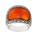 Sterling Silver Marcasite Carnelian Saddle Band Ring, Size 6