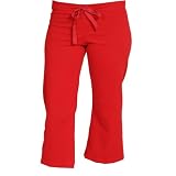 Red Solid color Lightweight Low Rise Flared Cotton Jersey Capris with tie cord waist. 5 Adult sizes