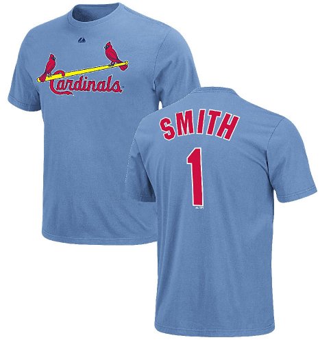 Ozzie Smith St. Louis Cardinals Light Blue MLB Throwback 2 Sided Short Sleeve Tee Shirt By Majestic (XXL=52)