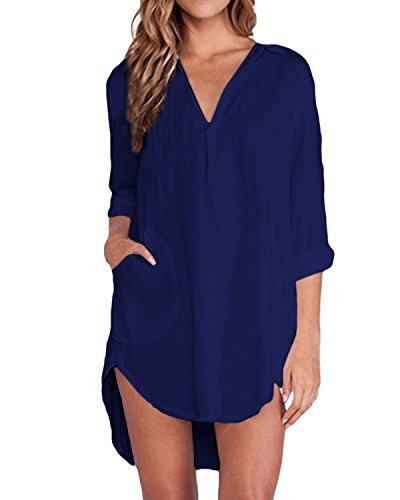 ZANZEA Women's Chiffon Sheer One pocket V-neck Long Sleeve Shirts Blouses Tops