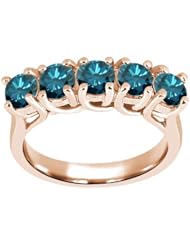 1.35 Ct Round Blue SI1/SI2 Diamond 18K Rose Gold Ring