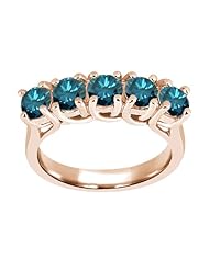 1.35 Ct Round Blue SI1/SI2 Diamond 14K Rose Gold Ring