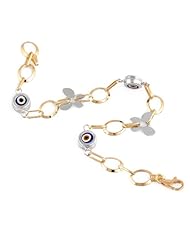 Dual tone 14K Gold Butterfly Turkish Evil Eye Bracelet