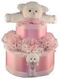 Pink Lamb 2 Tier Diaper Cake w/ Pampers Swaddlers, Small Lovie Blanket & Wrist Rattle, and Precious Cargo Baby Apparel and Accessories