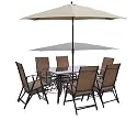 8 Piece Santorini Garden and Patio Set -6 Chairs-Table-Tilt and Crank Parasol