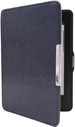 Muyang SmartShell Case for Kindle Paperwhite 1/2/3-Crazy Horse Pattern Design with Hand Strap, Blue
