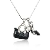 Crystal and Black Enamel Handbag and Shoe Pendant Necklace Fashion Jewelry