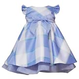 Rare Editions-Rare Too Baby/Infant Girl 3M-24M 2-Piece PERIWINKLE-BLUE IVORY PLAID BOW FRONT Special Occasion Wedding Flower Girl Easter Party Dress