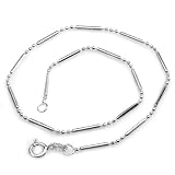 Sterling Silver Bead and Bar Chain Bracelet Anklet 9 inch long 1.2 mm thickness Rhodium Plated Spring Ring Clasp
