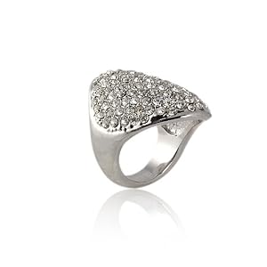 Silvertone Crystal Embedded Large Fashion Ring