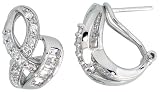 Sterling Silver Freeform Earrings, Rhodium Plated w/ 5 Baguette & 9 Round High Quality Cubic Zirconia Stones, 3/4 (19mm) tall