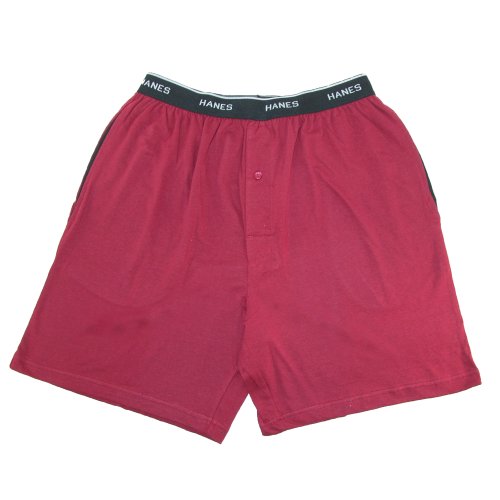 Hanes Mens Jersey Knit Cotton Exposed Waistband Red Sleep Shorts