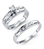 14k White Gold 0.47 Round Diamond Wedding Ring Trio Set