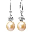 Isabella Rose 9-10mm Pearl Drop Silver Earrings, Peach Pink