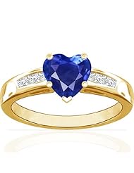 18K Yellow Gold Heart Cut Blue Sapphire Ring With Sidestones