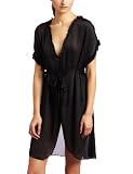 Oscar de la Renta Women's Sheer Fantasy Wrap Negligee, Black, Large