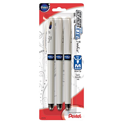 Pentel EnerGel Tradio Pearl Liquid Gel Pen, 0.7mm  Medium Line Capped, Blue Ink, 3 pack (BL117WBP3C)