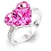White Gold Rhodium Bonded Ring with a Heart Cut Pink Ice CZ Center Stone and Round Cut Clear CZ Accents in a Prong Setting in Silvertone