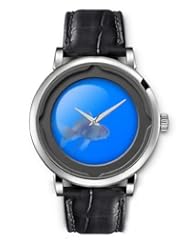 SPRAWL Aanalog Fashion Series Silver Ladies Watches of Genuine Black Leather Strap,Unique Wrist Watch for Women Girls Designed with Goldfish locked