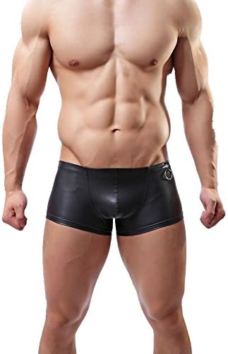 Imigao Cool Black Men's Faux Leather Boxer Underwear Bikini Swimwear Pants (Medium)