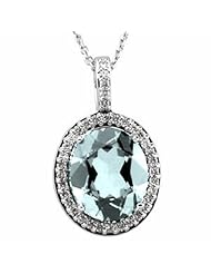 14K White Gold Oval Cut Sky Blue Topaz and Diamond Pendant -- LIFETIME WARRANTY