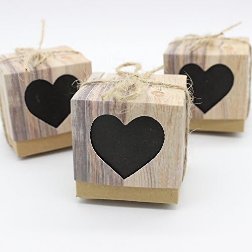 Ys2015 Square Gift Candy Boxes Black Love Heart Rustic Kraft Bonbonniere With Burlap Jute Shabby Chic Vintage Twine Wedding Favor Imitation Bark Box 5 Cm x 5 Cm x 5 Cm Set of 100