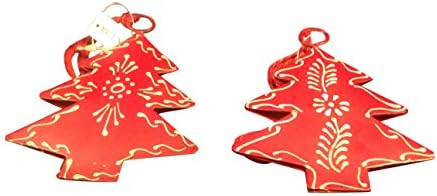 Set of 2 Red Handpainted Metal Ornament Trees with Painted Designs (Designs Will Vary)