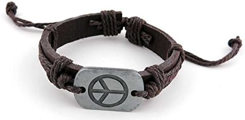 1 Piece Women's Men's Fashion Strand Bracelet Leather Handmade 1042 Peace Sign Braided Bangle