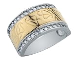 CRISLU Cubic Zirconia (CZ) 5/8 Carat (ctw) Leaf Ring in Sterling Silver with Platinum and 18K Gold Overlay