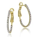 18k Gold Overlay Sterling Silver Diamond-Accent Oval Hoop Earrings