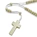INBLUE Men,Women's Wood Pendant Necklace White Cross Bead 24 Inch Rosary Chain