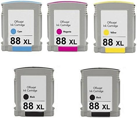 YATUNINK(TM) 5 Pack 88XL (ONE for each other showing ink level) Replacement ink for HP 88XL Fits Hp OfficeJet Pro L7780 L7780 K550 K8600