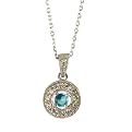 Sterling Silver Blue Cubic Zirconia Round Pendant Necklace - 16"