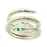 Fabulous Solid Sterling Silver Natural Fiery Opal & Emerald Detailed Snake Ring - Finger Sizes 5 to 12 Available