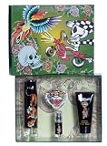 Ed Hardy by Christian Audigier for Men 4 Piece Speedy Set Includes: 3.4 oz Eau de Toiette Spray + 3.0 oz Shower Gel + 0.25 oz Eau de Toilette Spray + Ed Hardy Logo Key Chain