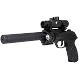 Gamo PT-85 Blowback Tactical Pellet Pistol with Quad Rail Red, Green and Blue Dot Sight, Laser and Compensator