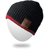 Qshell Winter Bluetooth Beanie Hat Warm Soft Knit Cap with Wireless Headphone Headset Earphone Stereo Speaker Microphone Hands Free for Outdoor Sport,Compatible with Iphone Android Cell Phones - Black