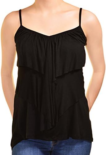 Ellie & Kate UltraSoft Ruffle Camisole (Black, Large)