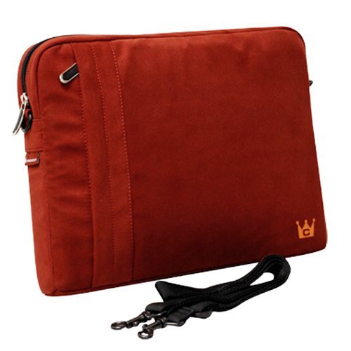 CaseCrown Faux Suede Protective Sleeve with Shoulder Strap and Pocket (Tomato Red) for Apple MacBook MC240LL/A 13.3-Inch Laptop