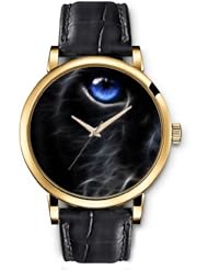 SPRAWL Aanalog Fashion Series Gold Ladies Watches of Genuine Black Leather Strap,Unique Wrist Watch for Women Girls Designed with Blue eye in furry face