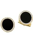 14k Gold and Diamond Round Onyx Cufflinks