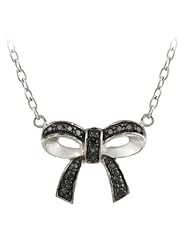Sterling Silver Black Diamond Accent Bow Pendant Necklace , 18"