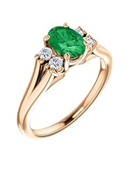 18K Rose Gold 7.00x5.00mm Oval Cut Emerald and Diamond Ring -- LIFETIME WARRANTY