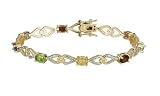 Genuine Multi Gemstone Heart Link Tennis Bracelet 18k Gold Over Sterling Silver