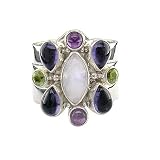 Sterling Silver Rainbow Moonstone Stack Ring by Sajen