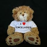 Plush Stuffed Lion (Sighin' Lion) toy with I Love Enceladus t-shirt
