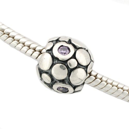 Ryssa Collection 925 Sterling Silver Story Troll Bead Charm - Dotted Shape with Purple Crystals