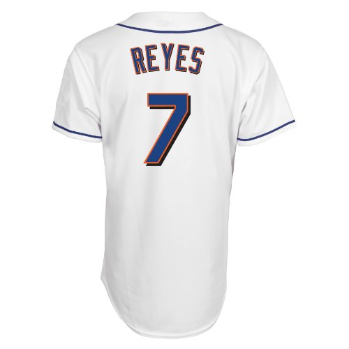 MLB Men's New York Mets Jose Reyes White Home Short Sleeve 6 Button Synthetic Replica Baseball Jersey Spring 2012  (White, Large)