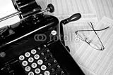 Wallmonkeys Peel and Stick Wall Decals - Vintage Adding Machine & Glasses (black & White) - Removable Graphic