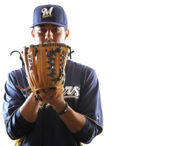 Milwaukee Brewers Photo Day, MARYVALE, AZ - FEBRUARY 24: Yovani Gallardo Photographic Poster Print by Jonathan Ferrey, 12x16